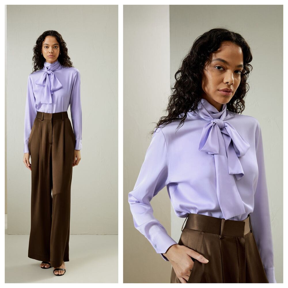 LILYSILK Silk Turtleneck Ribbon Tie Blouse Long Sleeve Size S Orchid Petal NWT